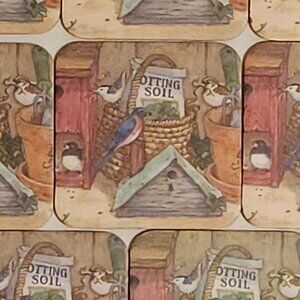 Birds Gardening Square Cork Absorbent Coaster Set/8